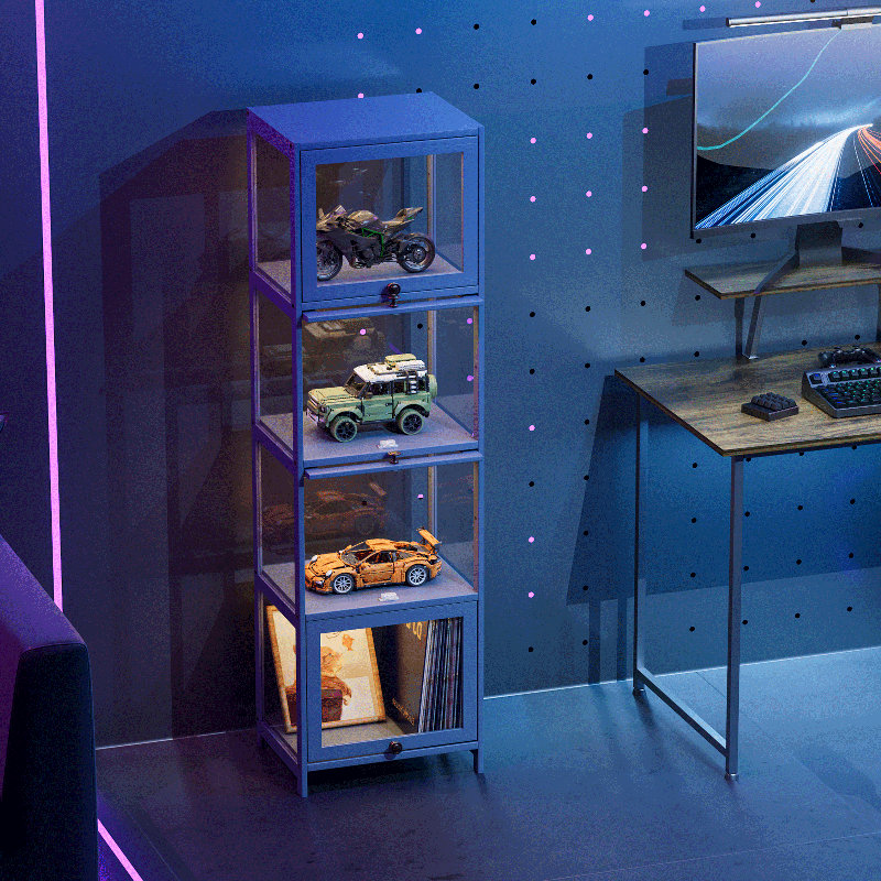 4-Tier Display Cabinet With Flip Up Door, Curio Cabinet Collection Display Case Showcase Bookshelf, 55" H x 16"W x 13"D