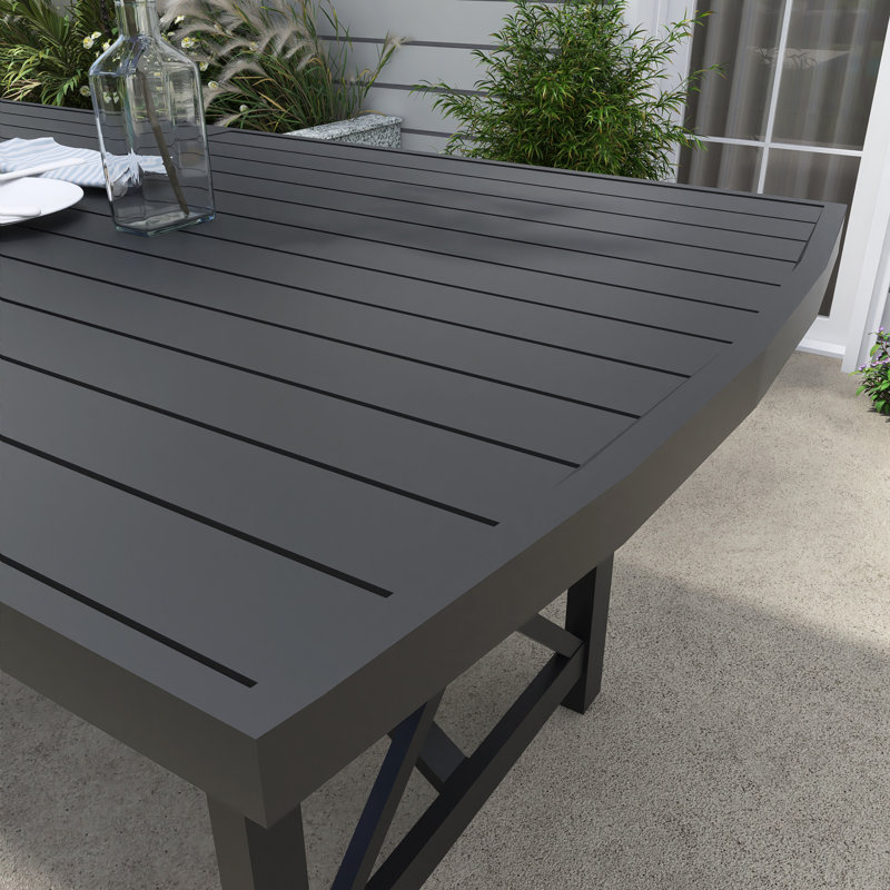 Table de salle à manger rectangulaire en aluminium avec trou pour parasol l 88,4 "x P 40,2"