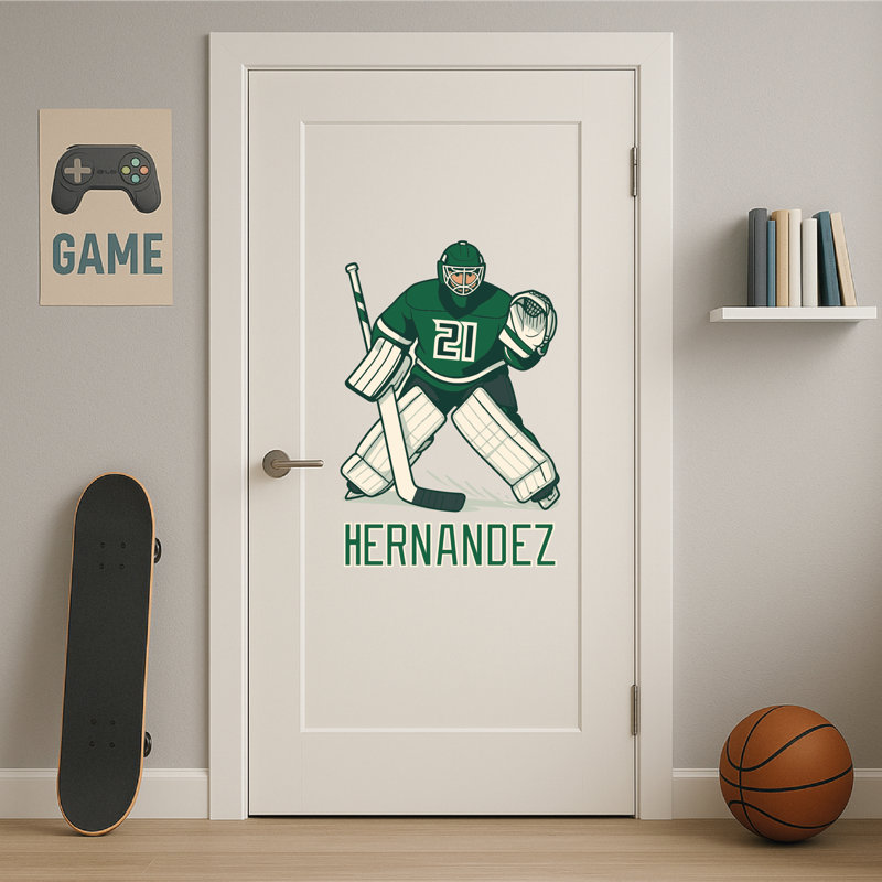Autocollant mural personnalisé de hockey - adhésif mural en vinyle pelez et collez, chambre de décor de hockey et espaces de sport pour enfants - bon pour le cadeau de Noël