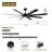 72 Inch Ceiling Fans No Light With Remote Control, 8 Reversible Blade, Quiet Dc Motor, Timer Function, 6-speed, Industrial Ceiling Fan For Bedroom Home Kitchen (black)