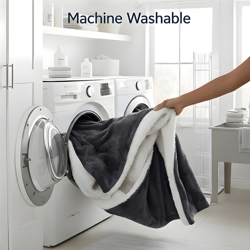 Jeté réversible en molleton Sherpa avec flanelle Microplush douce, jeté toutes saisons pour lit et canapé, Gris, Grand lit
