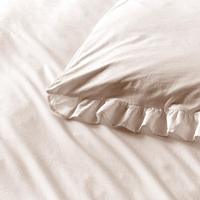 Cassia Frill Cotton No Pattern Duvet Cover Set with Pillowcases Included, Single Duvet Cover Set + 1 Pillowcase