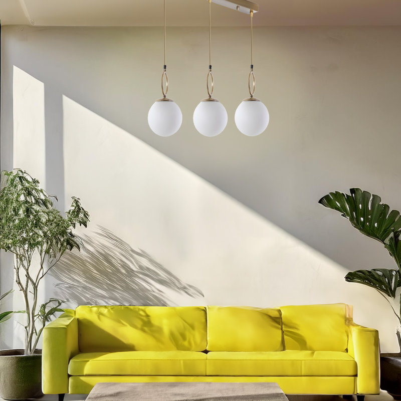 Adjustable Height 3 Lights Globe Kitchen Island Pendant