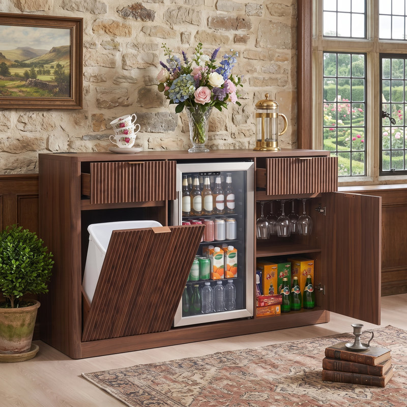 Armoire-bar 59 pouces avec mini-réfrigérateur et armoire encombrante, Noyer brun