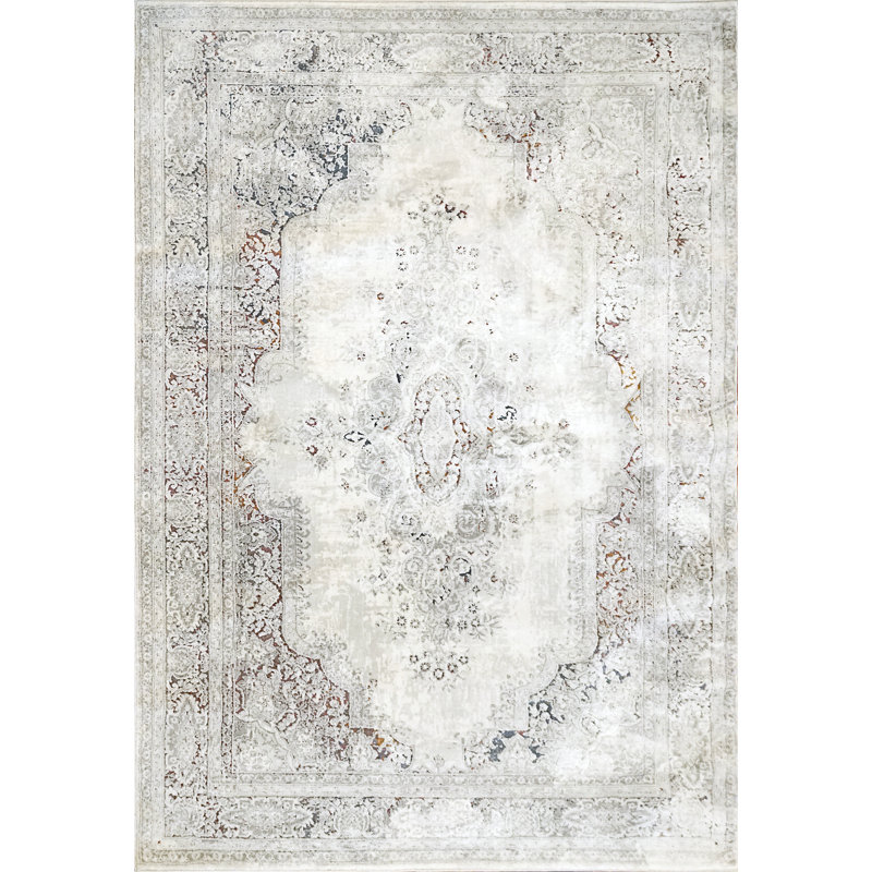 Tapis ivoire/rouge/bleu Malbon, Rectangle 5 pi 3 po x 7 pi 7 po