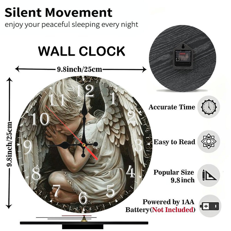 Horloge murale en bois 10 po, mouvement silencieux, à piles (piles AA non incluses), décor artistique, parfait pour les décorations