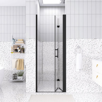28 "X 72" Bifold Shower Door | 1/4 Inch Tempered Glass With Explosion-Proof Film | Matte Black | Aluminum Frame