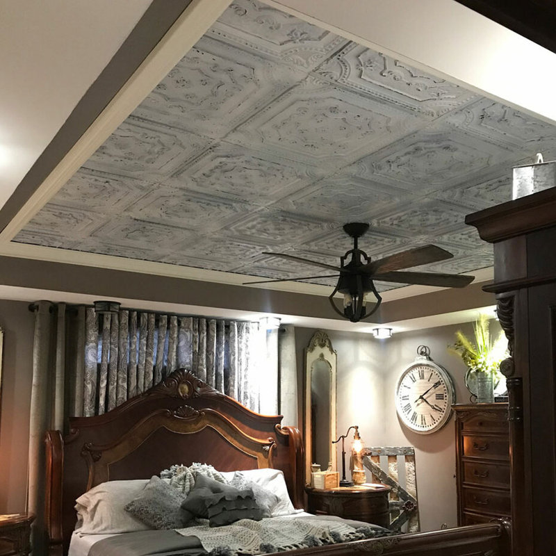 Elizabethan Shield 2 Ft. X 2 Ft. Drop-In Or Glue-Up PVC Ceiling Tile, Old Black White