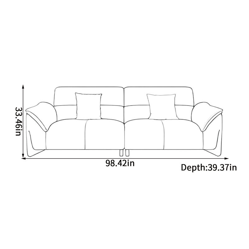 Modern in-line fabric sofa, 33.46" H x 98.42" W x 39.37" D, 3