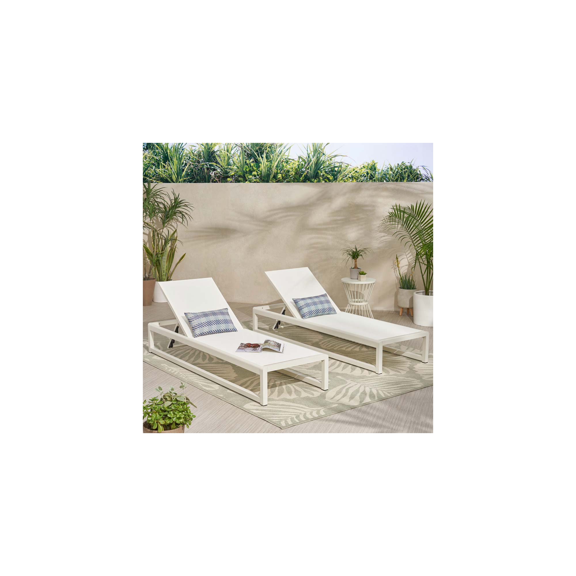 Harper 77" Long Reclining Chaise Lounge Set, White/White