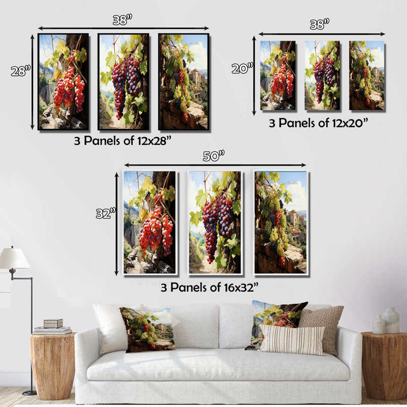 «Pink Vineyard Ancien Sagesse», 3 pièces sur toile, Toile tendue, H 40 po x l 60 po