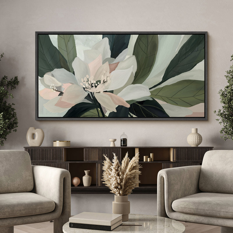 Abstrait sauge vert botanique fleur Art Mid Century Modern Boho Art mural horizontal Art déco, H 30 po x l 60 po