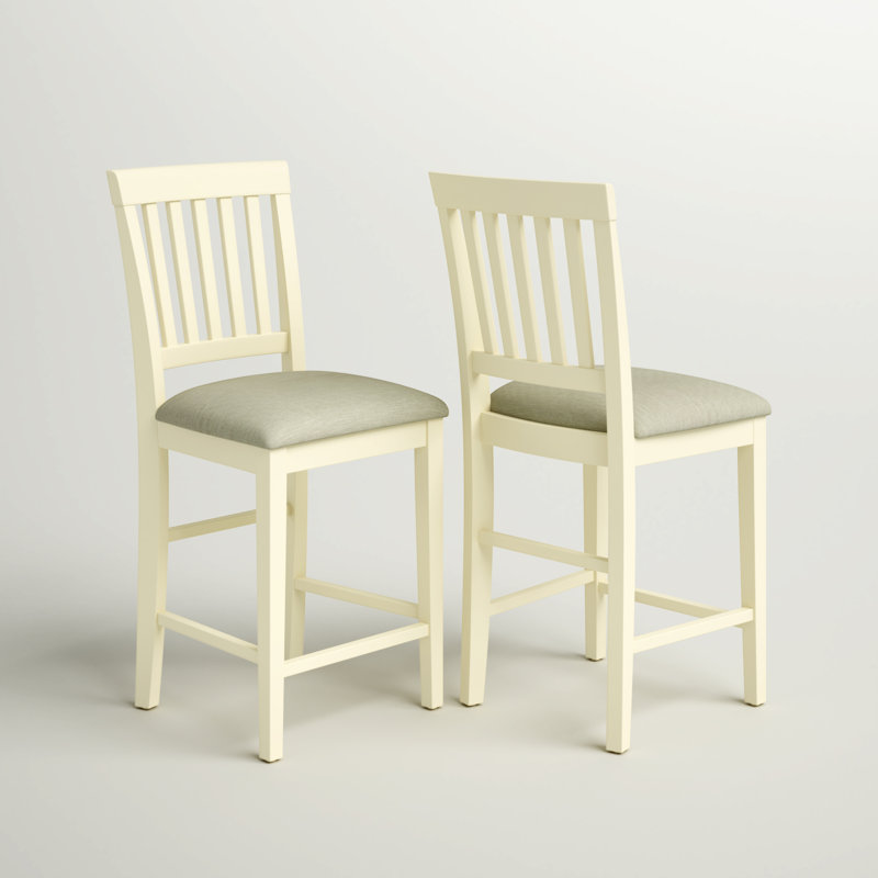 Vernon Counter Height Stool - Linen Fabric Pub Height Wooden Chairs, Set of 2, Buttermilk Finish, Buttermilk