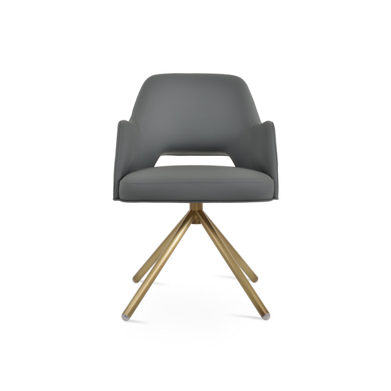 Marash Stick Swivel Arm Chair, Brass, Dark Gray