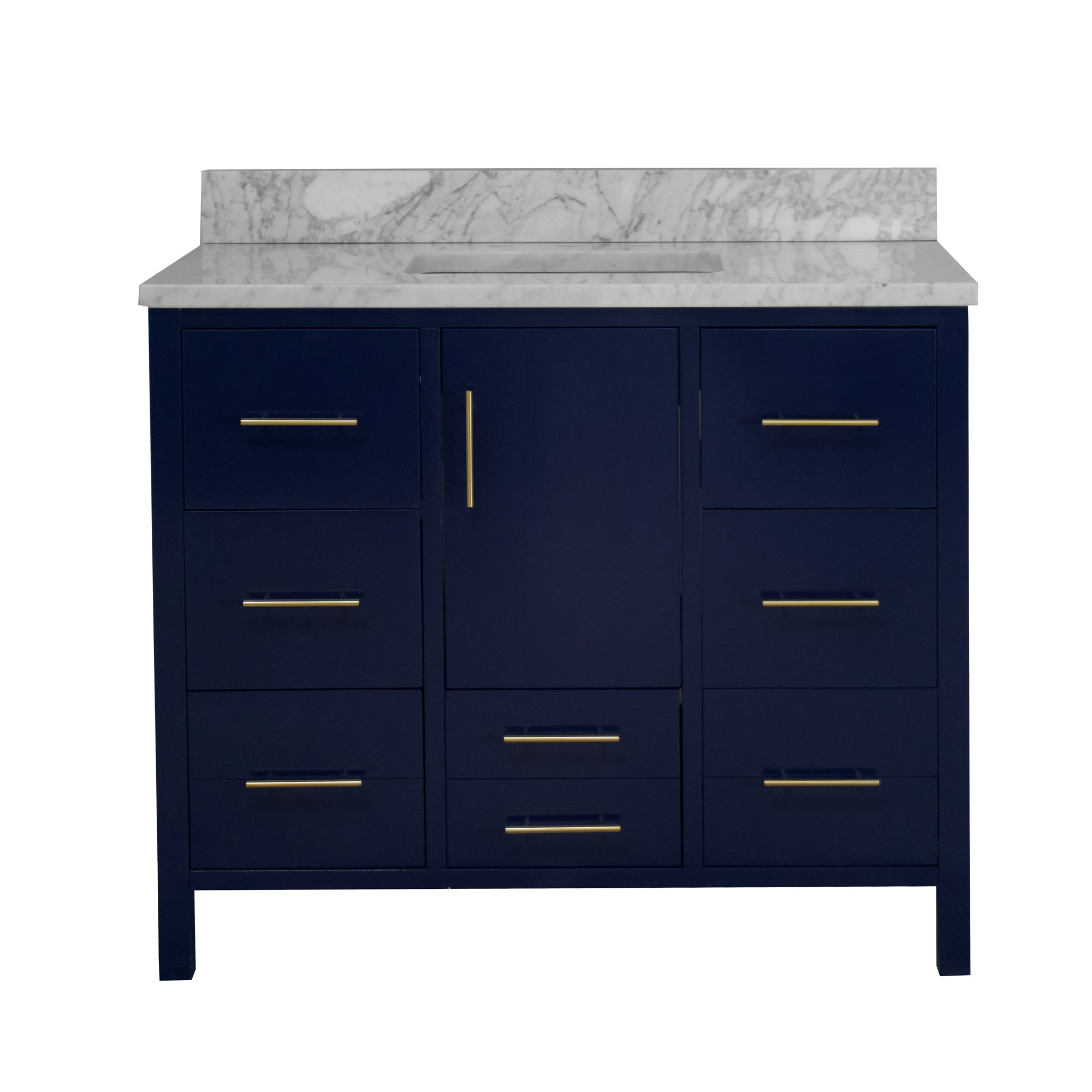 Kiara 42'' Single Bathroom Vanity, Royal Blue, Carrara Marble
