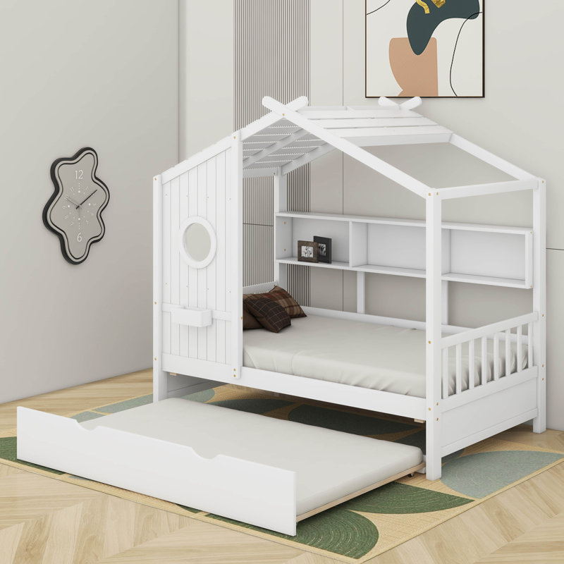 Lit avec lit gigogne en bois Aaella, Blanc, Lit double