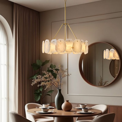 Modern 24" Alabaster Round Alabaster Gold Chandelier