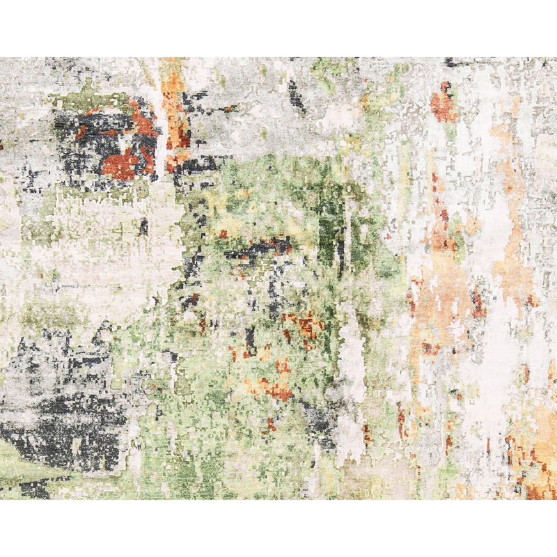 Himalayan Art Hand Knotted Area Rug in Gray/Green/Rust/Ivory, Rectangle 12' x 15', No Pattern and Not Solid Color