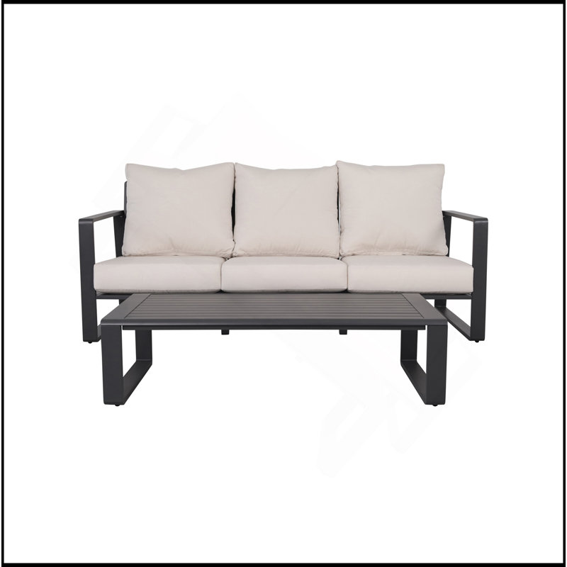 Three-Person Sofa + Rectangular Coffee Table, Cushions YB15052 (Tino Tino), Light Brown, Beige+Brown