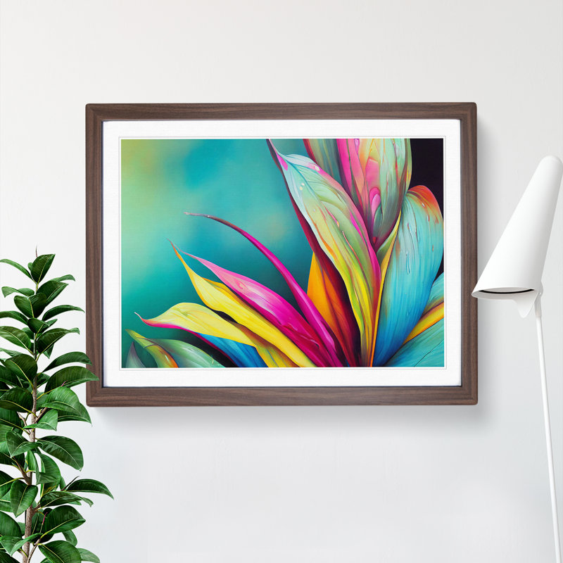 Ravishing Tropical Leaves 1 Piece Single Picture Frame Painting, 46cm H x 64cm W x 2cm D, Walnut Framed