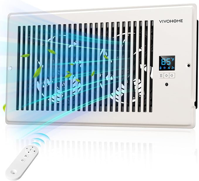 Quiet Register Booster Fan with Intelligent Thermostat, 7.5" H x 2.1" W x 13.8" D