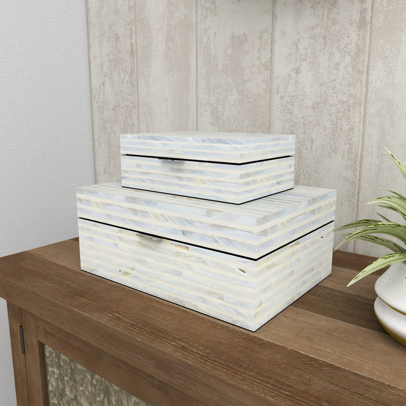 2 Piece Handmade Decorative Box Set, Distressed  White