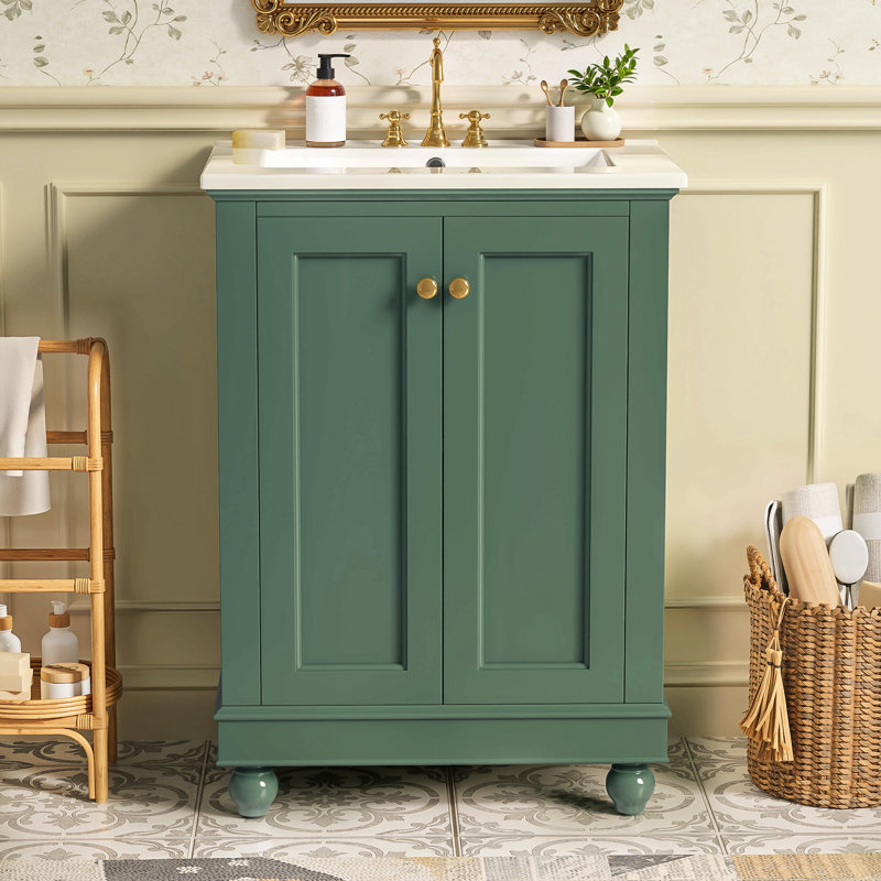 Meuble-lavabo moderne de 24 po de conception simple et élégante avec rangement à fermeture en douceur, tablette réglable, meuble-lavabo avec lavabo en céramique