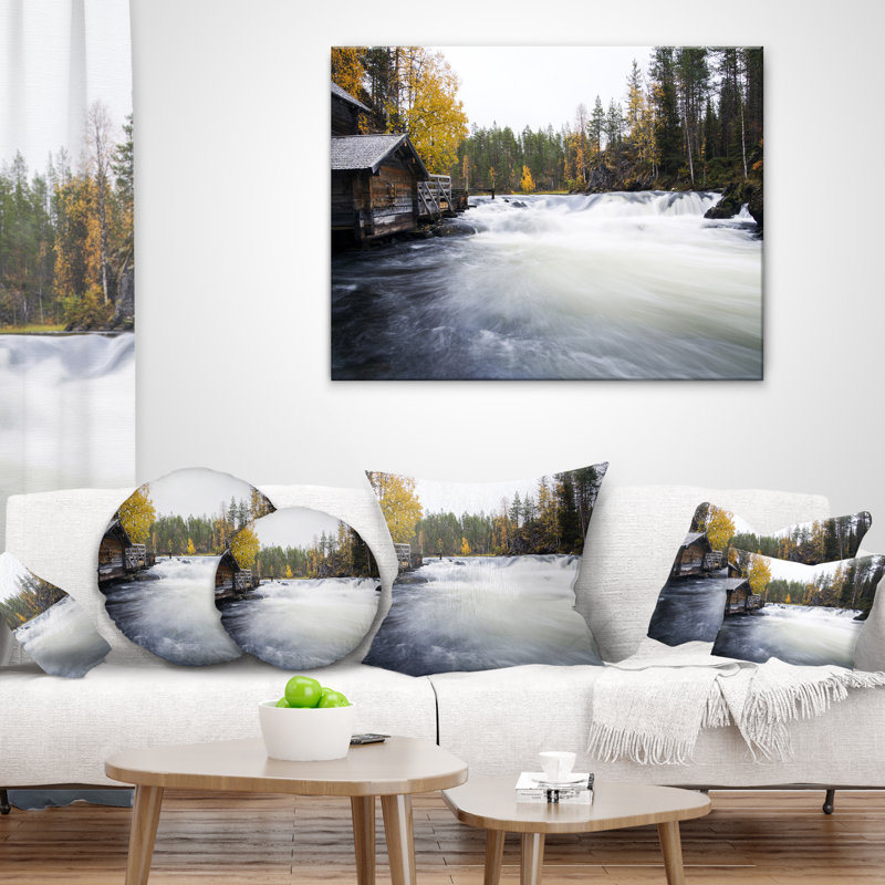 Oreiller en watermill et paysage de l’air vieilli, 16 po x 1 po