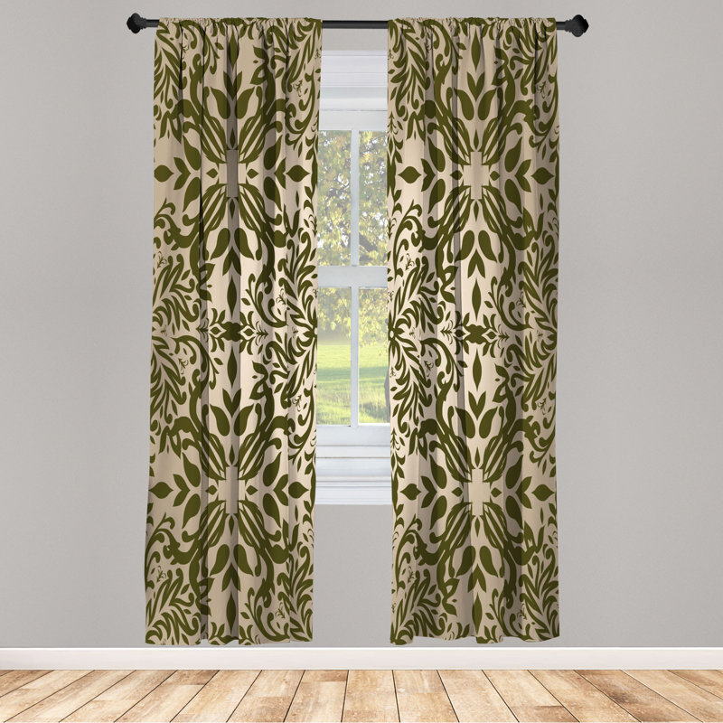 Microfiber Floral Semi-Sheer Rod Pocket Curtain Panels, 28" W x 95" L, Clay Brown/Beige