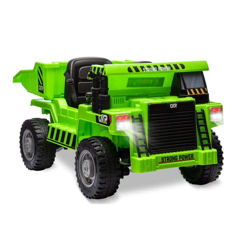 Green 12V Ride-On Dump Truck with Electric Bed