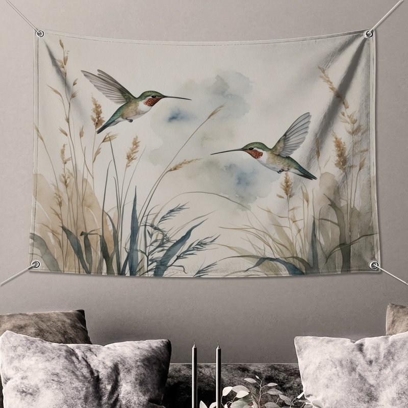 Tapisserie «Colibris en vol» - décoration murale Colibris, H 50 po x l 60 po avec 4 œillets