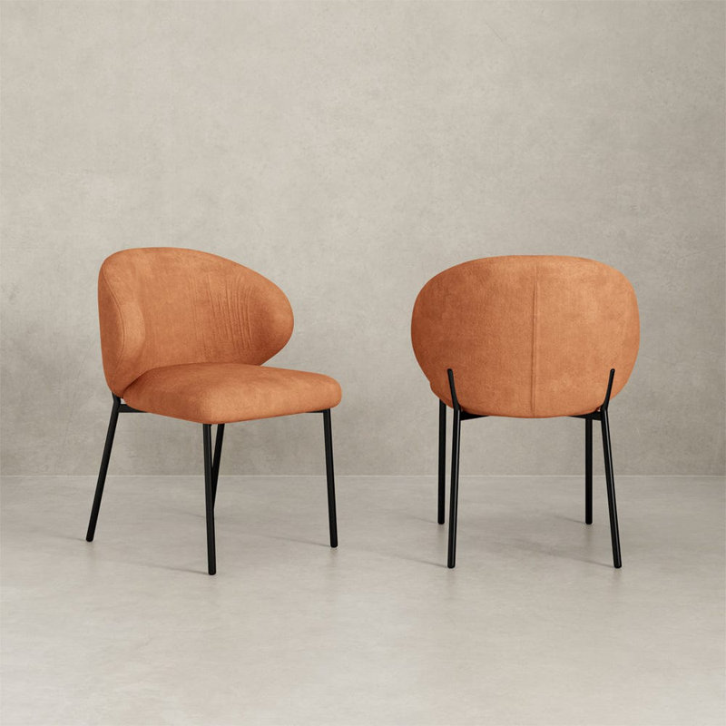 Biebel 47cm H Velvet Upholstered Metal Upholstered Back Side Chair, Orange