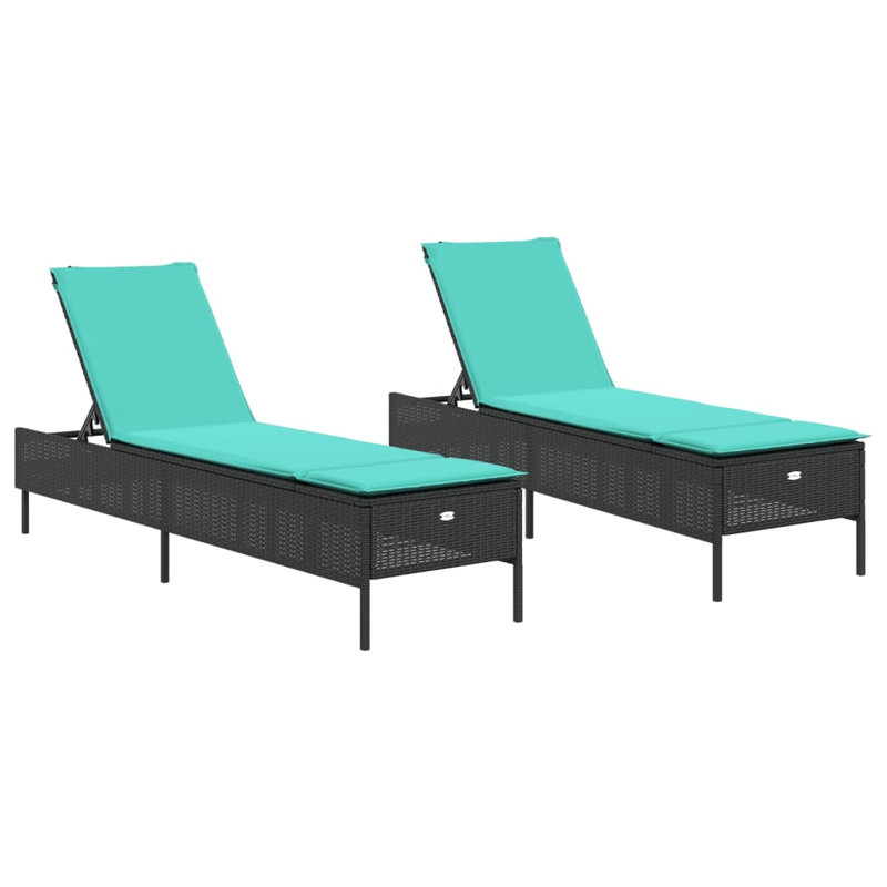 Chaise longue en rotin PE noir, acier thermolaqué