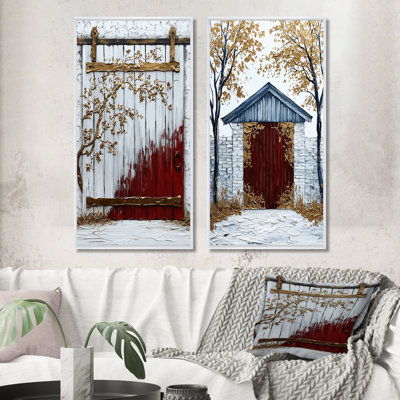 Ensemble de 2 pièces de porte de grange blanche décorée de beauté - I