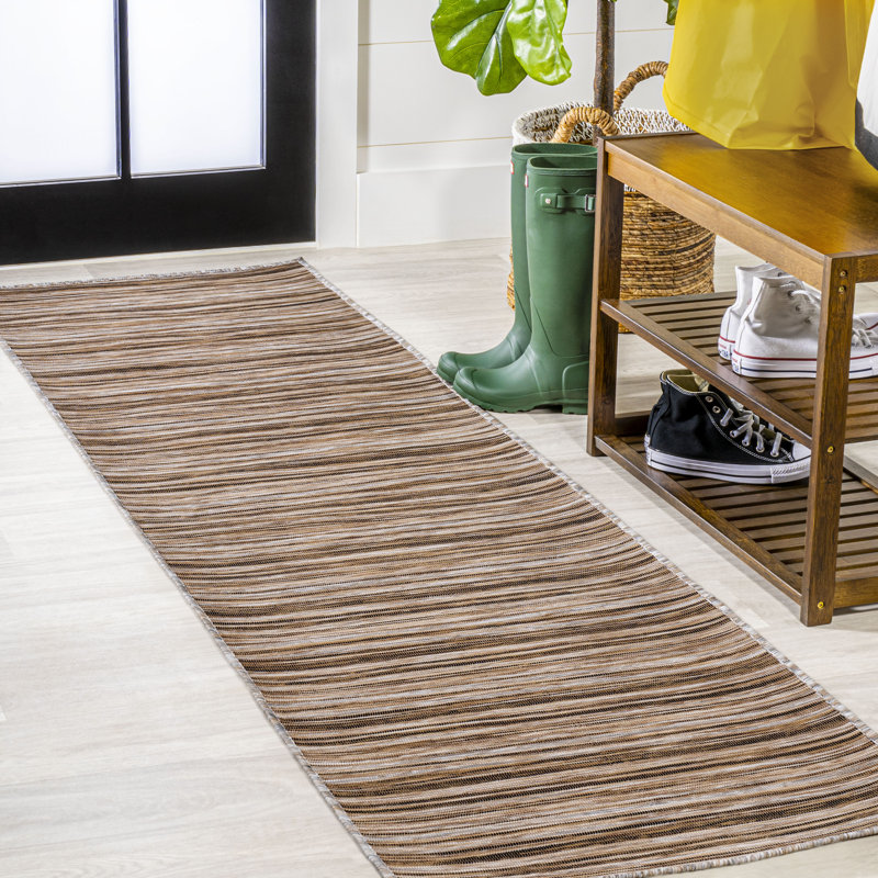 Amoroso Modern Farmhouse Pinstripe Natural/Brown Indoor/Outdoor Rug, Runner 2'2" x 8'