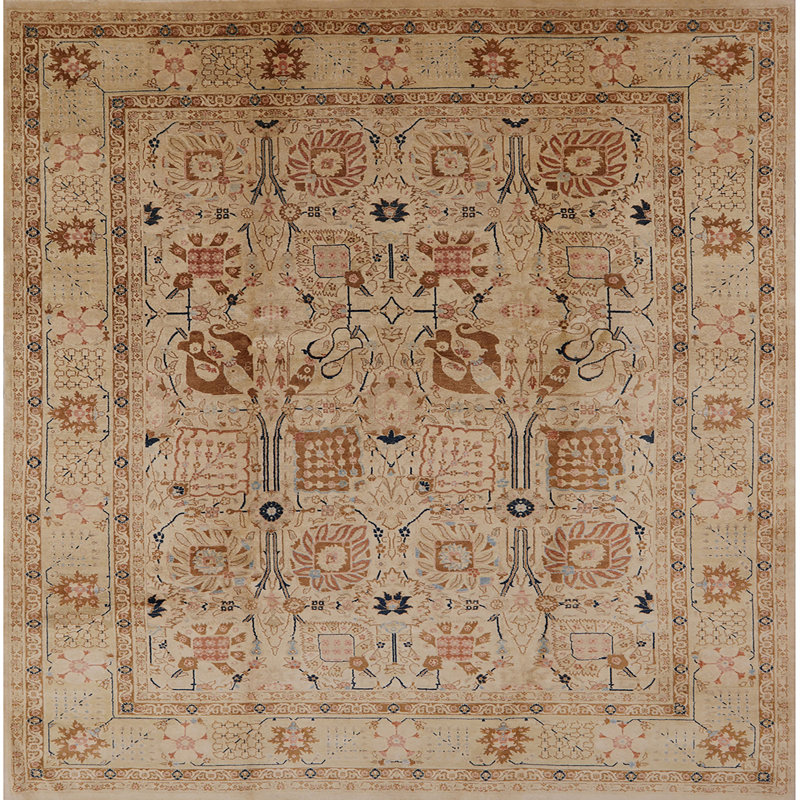 Tapis brun à motif oriental, Carré 8 pi