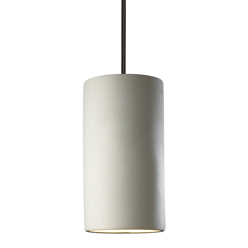 Luminaire suspendu cylindrique - tige rigide, Bisque, H 10 po x l 7 po x P 7 po, Noir mat