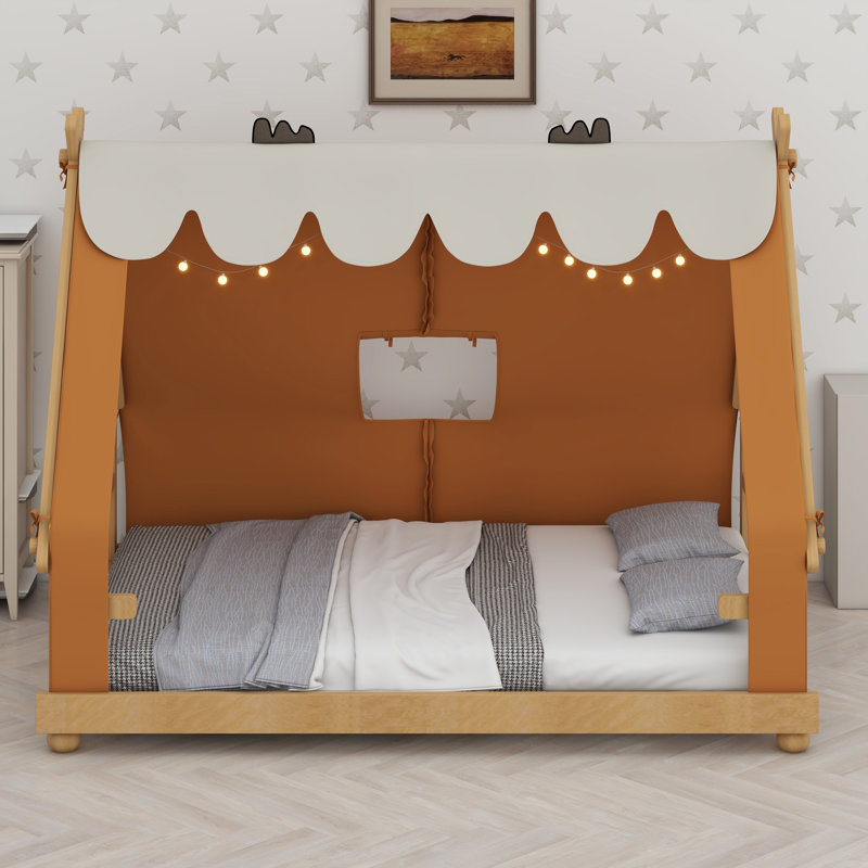 Lit maison avec tente et lumière, Beige/vert