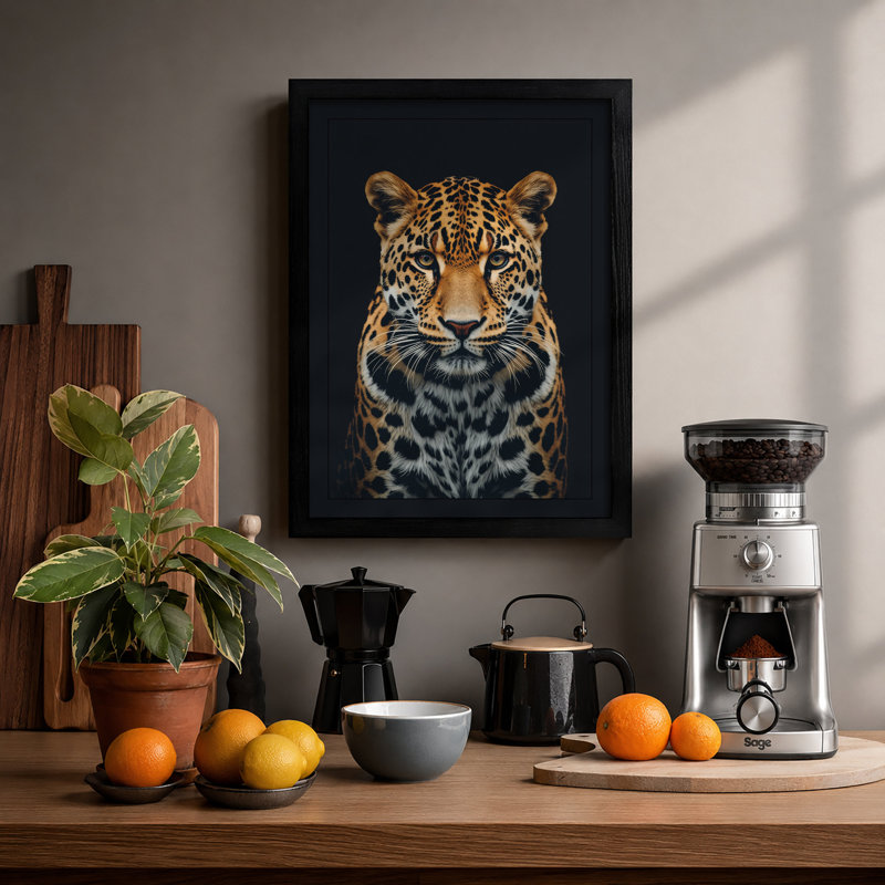 Leopard Face Modern - Framed Print, A4 - 29.7 x 21.0 cm, Black