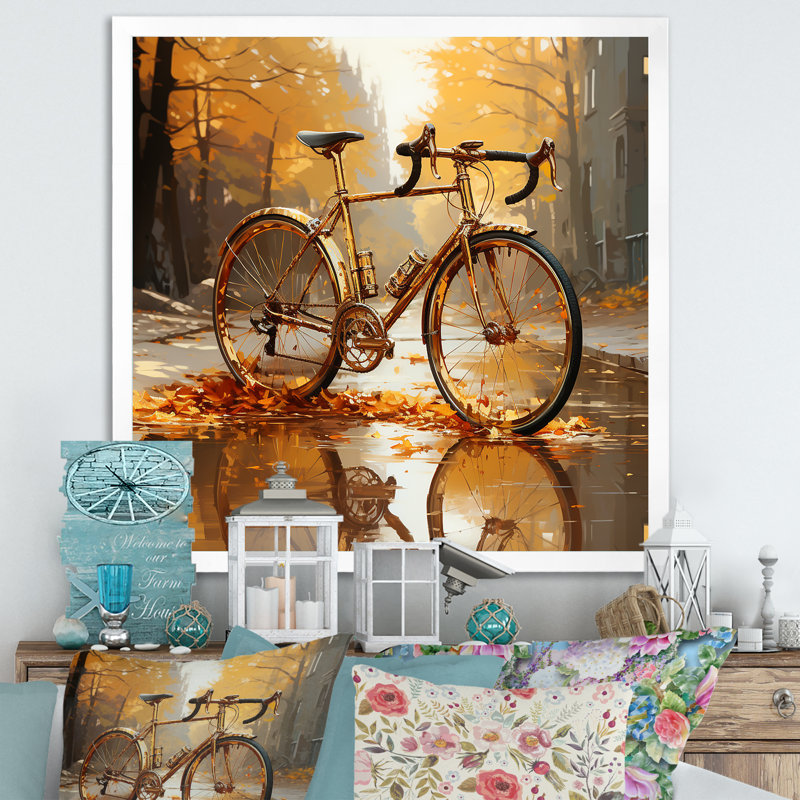 Golden Wheels, bicyclette I, sur toile, Cadre photo blanc, H 36 po x l 36 po x P 1,5 po