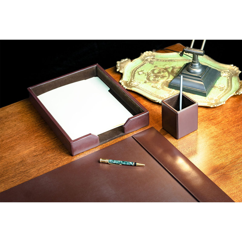 Dark Brown Bonded Leather 3-Piece Desk Organizer Set