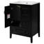 Meuble-lavabo de 24 po d'inspiration rétro noire avec lavabo en céramique pré-percé, solutions de rangement à fermeture en douceur et poignées en métal rétro style autoportant pour lavabo nécessitant peu d'entretien-207393989