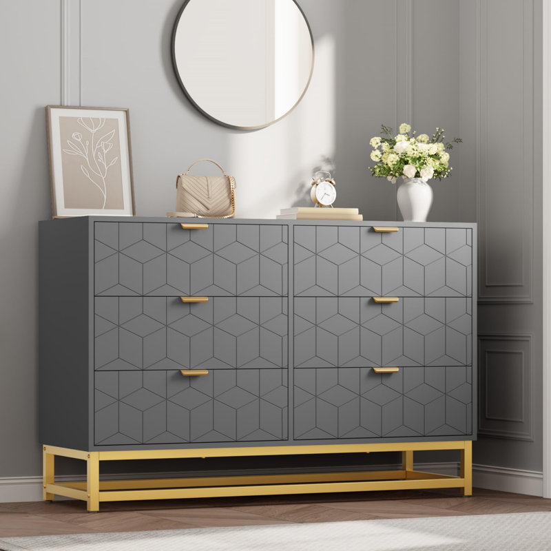 Commode double 6 tiroirs Modern, Gris