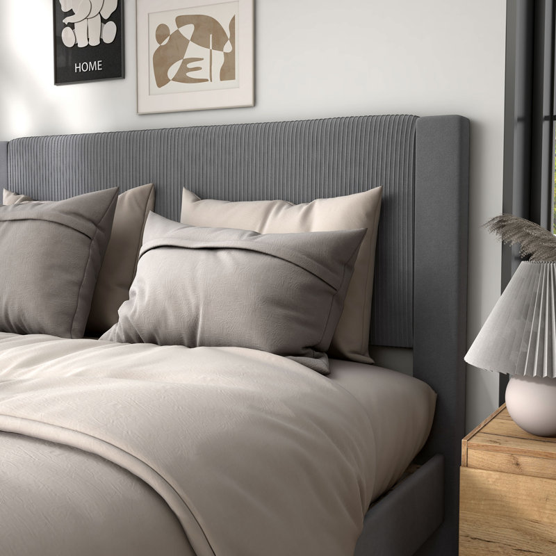Upholstered Unfinished Platform Bed, Gray, Full