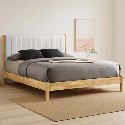 Eliza Solid Wood Boucle Upholstered Headboard Bed Frame - Queen Size