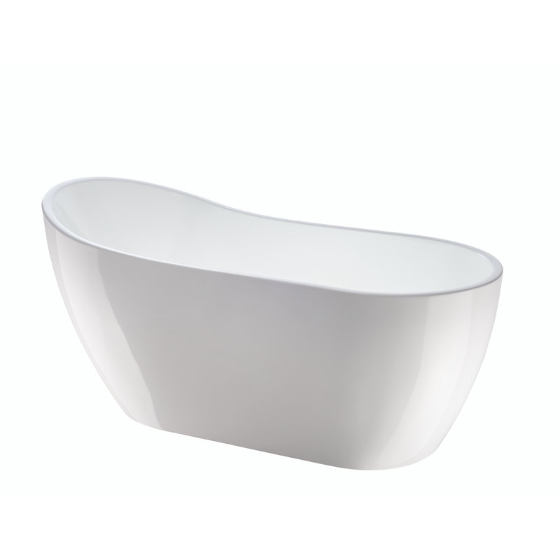 Amara Acrylic Freestanding Soaking Bathtub, White/Polished Chrome, 28.37" H x 59" L x 28.37" W