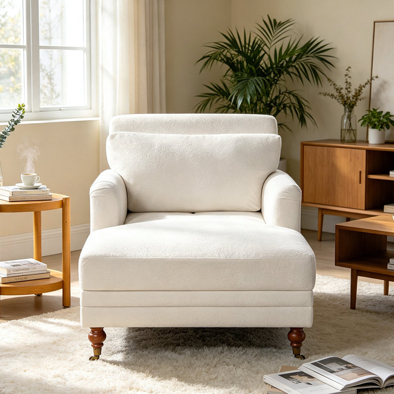 Chaise longue rembourrée avec dossier réglable, Blanc