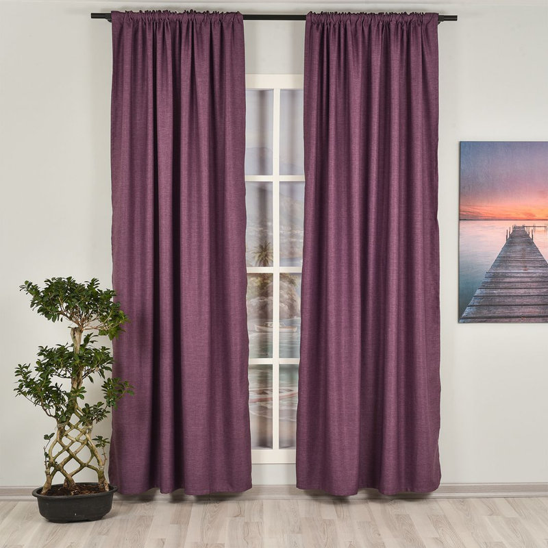 Extra Long & Extra Wide Faux Linen Decorative Curtain Single Panel, 280cm Width x 425cm Drop, Purple
