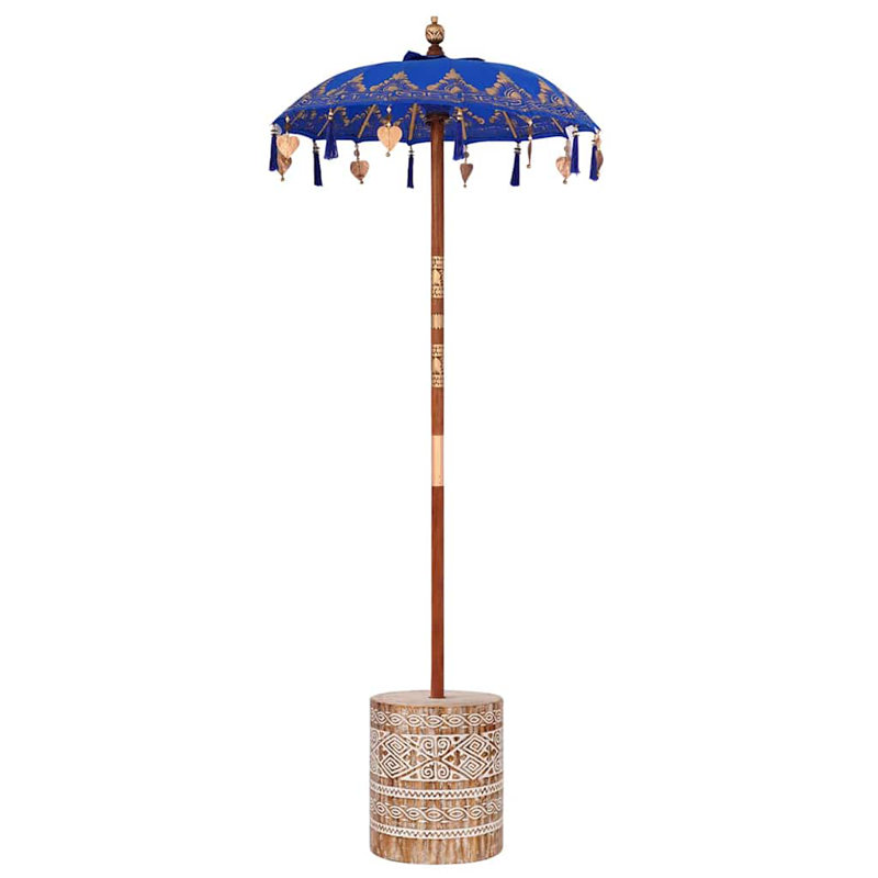 Balinese Parasol Cotton, Solid Wood, Blue/Brown, 250cm H x 95cm W x 95cm D