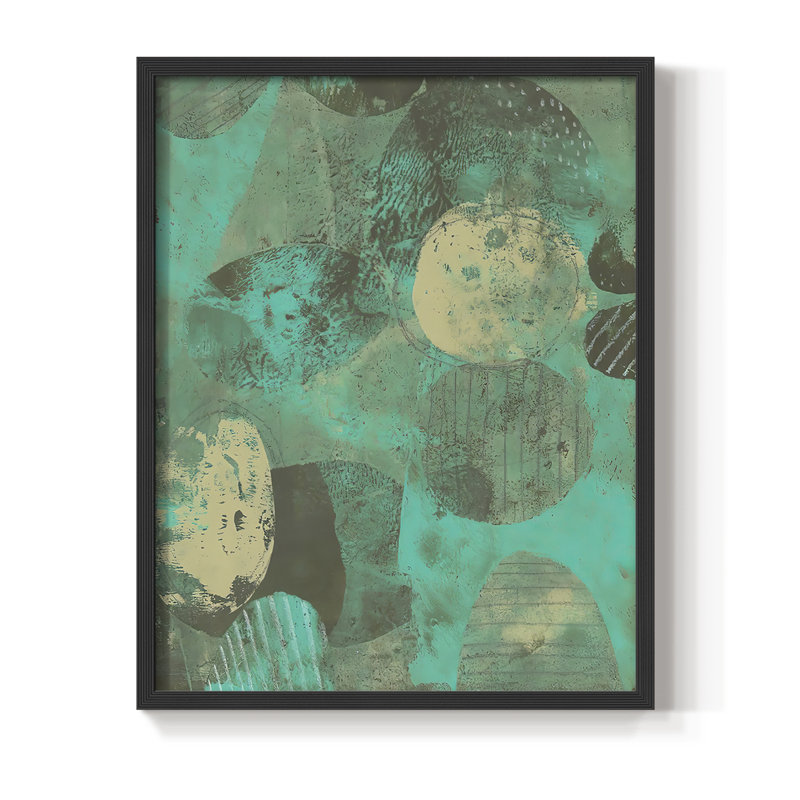 Minty Green Orbs I Framed Print - Solid Wood, 10" H x 8" W, Black